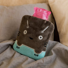 Grey Cat Print Small Hot Water Bag with Cover for Pain Relief