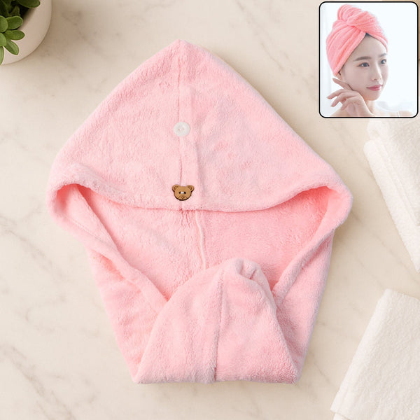 Cute Teddy Bear Button Microfiber Hair Wrap Towel